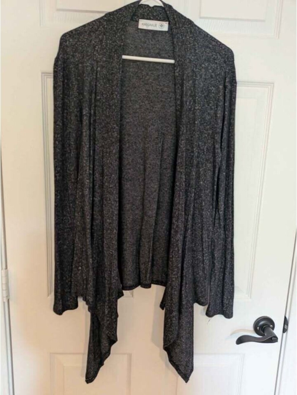 Kiki LaRue Black and Gray Open Front Drape Cardigan, Lightweight Casual Sweater